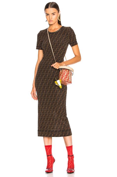 fendi logo print dress|fendi trimmed a line dress.